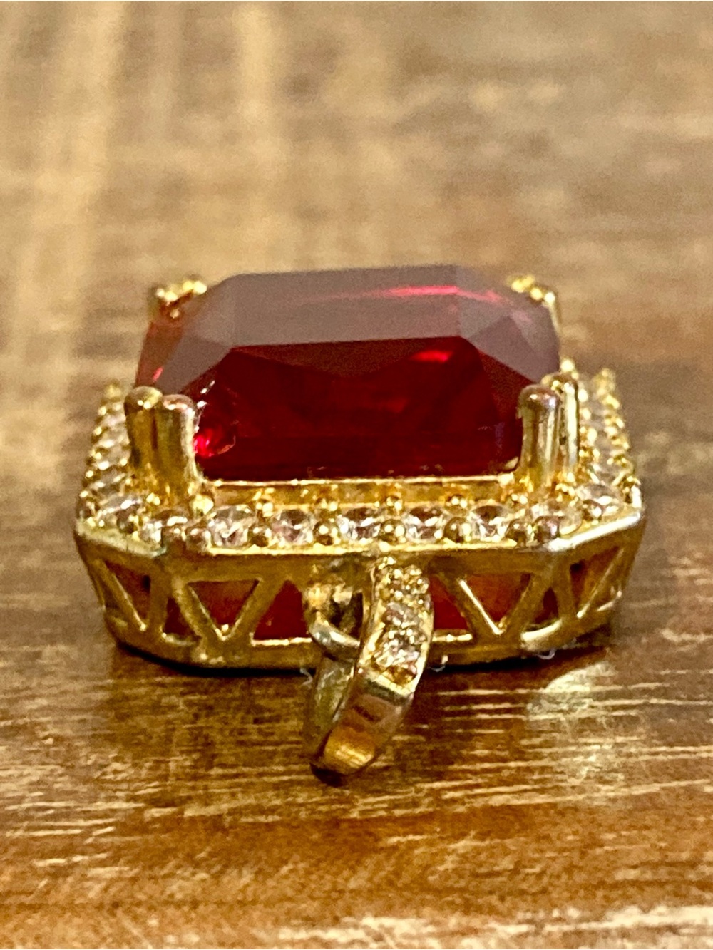 Men’s 18k Gold Plated Square Red Stone Halo Pendant Design by TSS - Picture 7 of 15